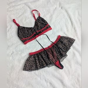 SOLD Leopard Print Lingerie Set with Red Trim